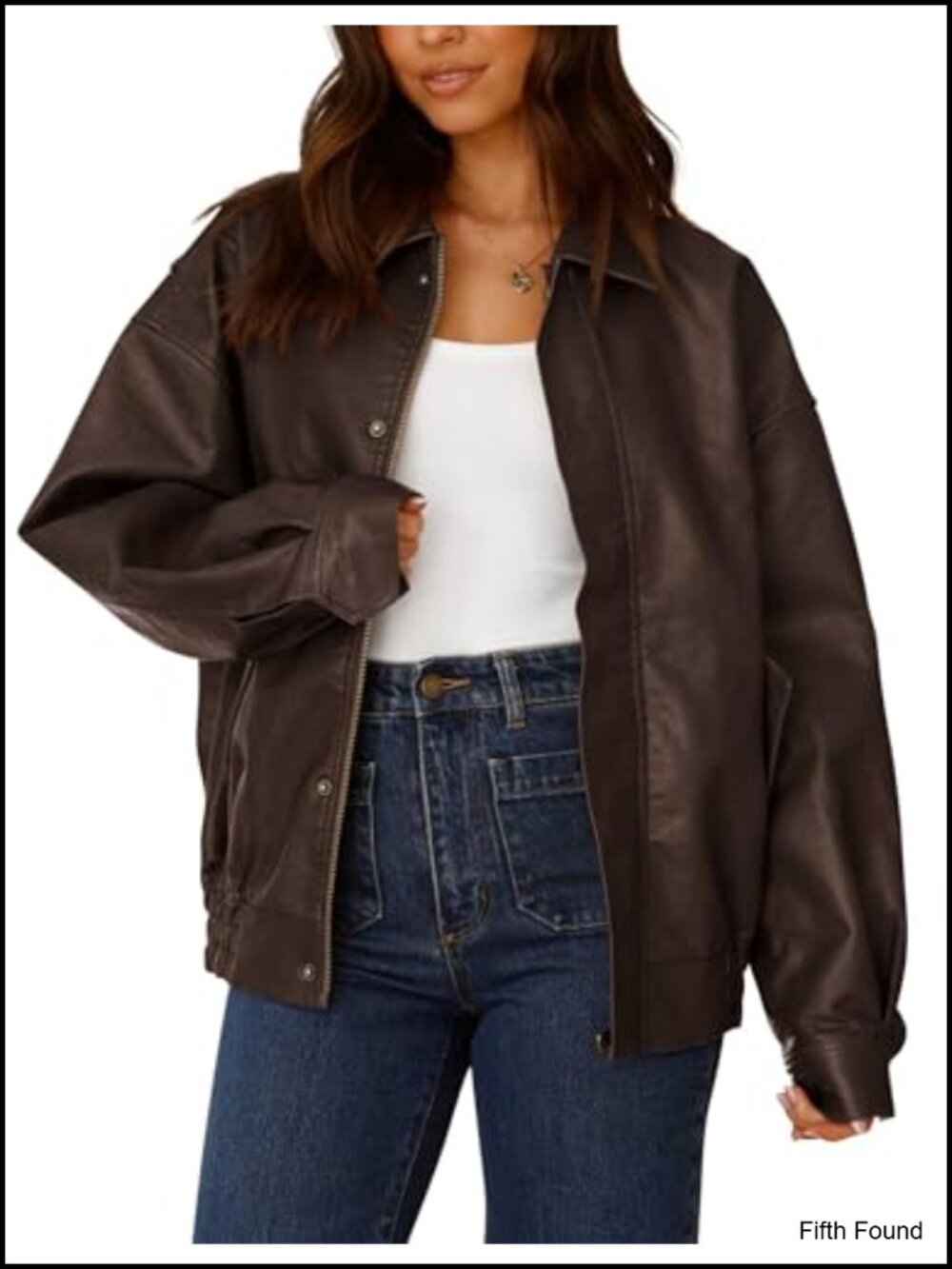 Faux Leather Oversized Moto Jacket Zip Up Relaxed Fall Winter Outerwear